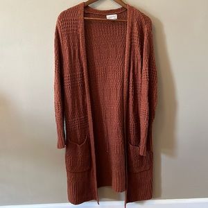 Burnt Orange Knee Length Cardigan